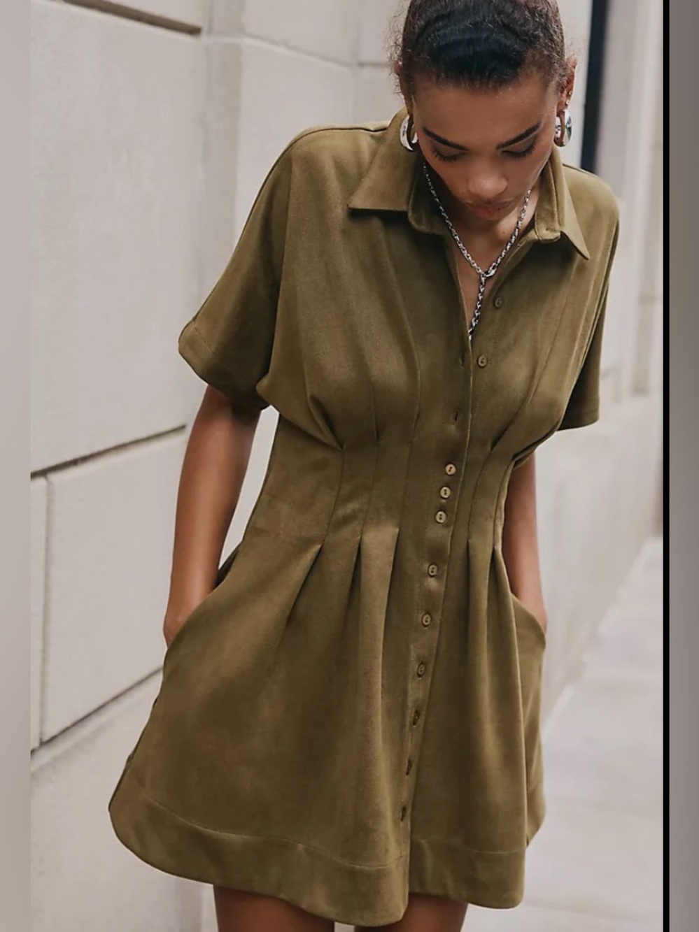 The Tobie Vegan-Suede Mini Shirt Dress XL
